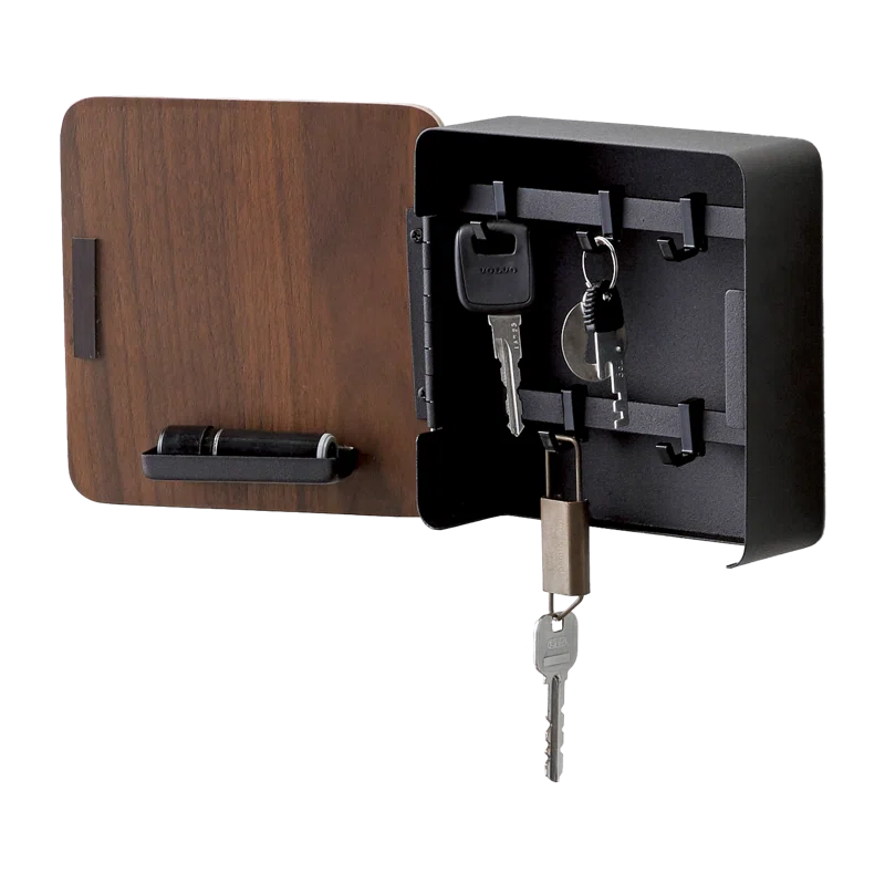 Compact Black and Wood Magnetic Key Cabinet Organizer