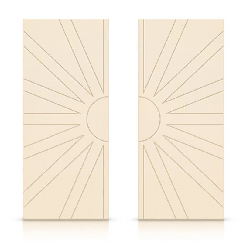 Beige Hollow Core MDF Sliding Closet Doors with Sunburst Design