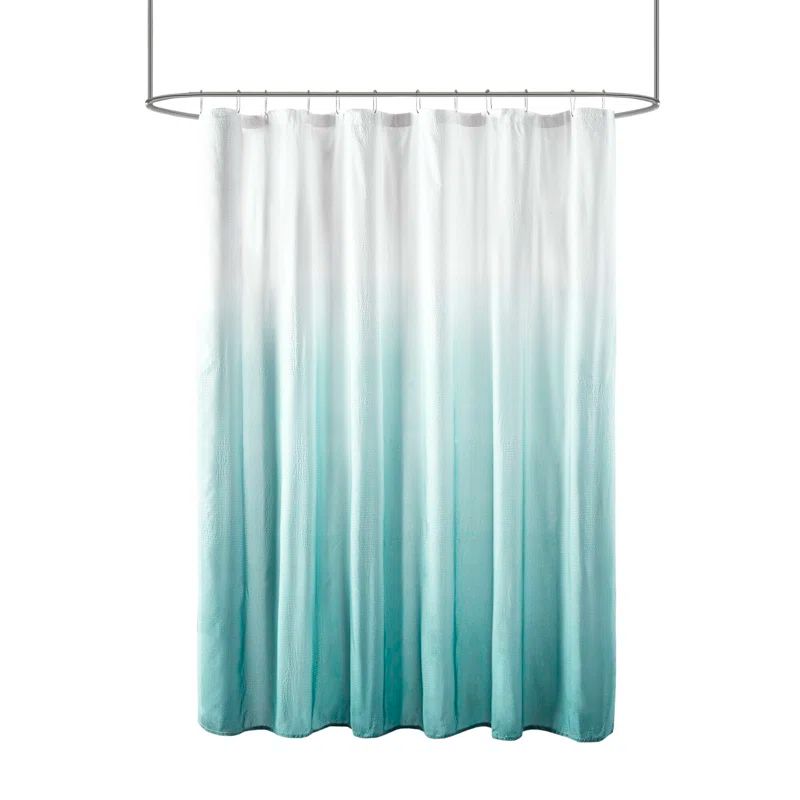 Aqua Ombre Seersucker Fabric Shower Curtain