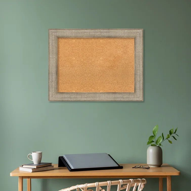 Parlor Silver Framed Natural Cork Bulletin Board 34x26