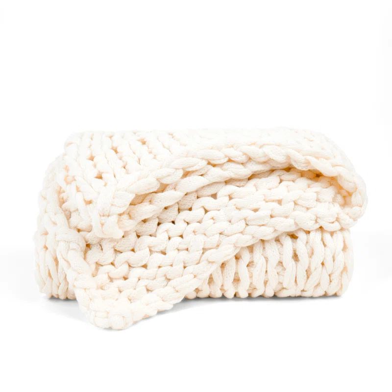 Ivory Ultra-Soft Chunky Knit Acrylic Throw Blanket 47'' x 59''