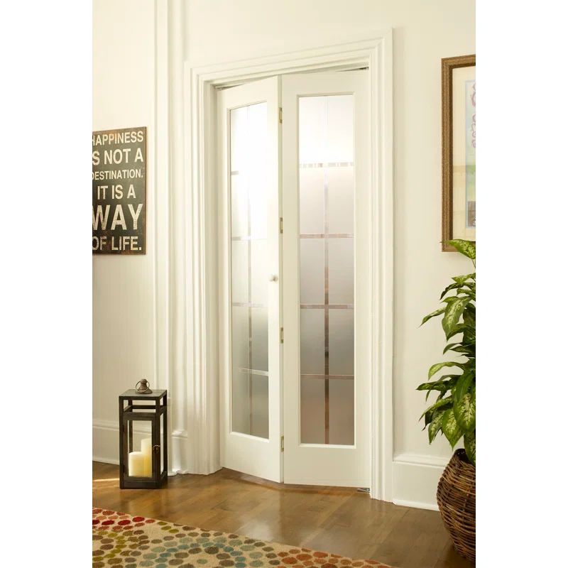 Unfinished Pine Frosted Glass Colonial Bifold Door, 30" x 80.5"