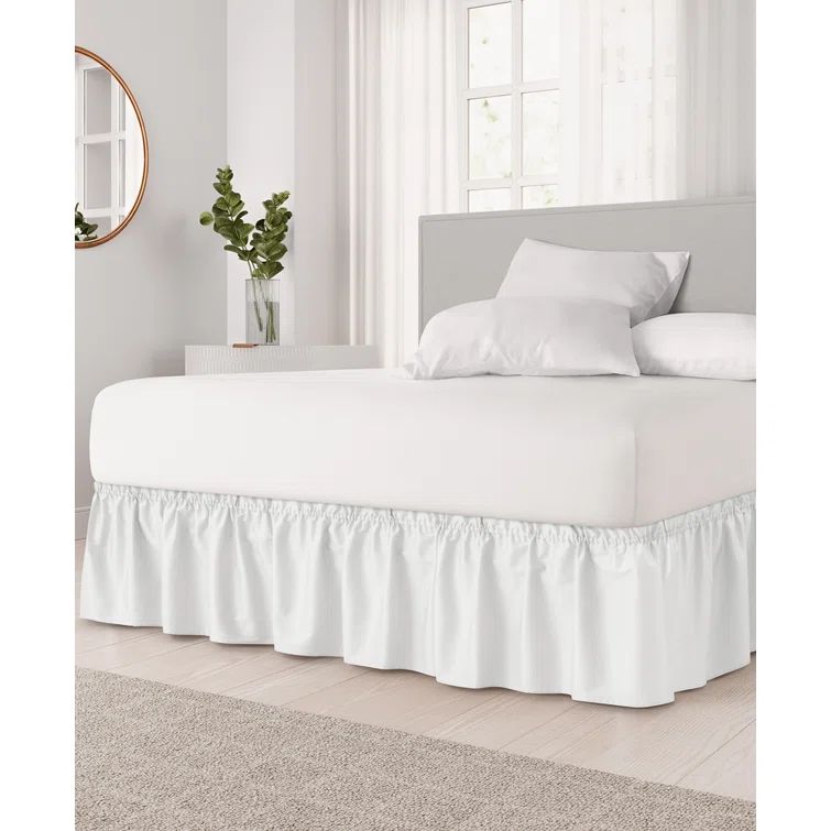 White Twin Polyester Ruffled Elastic Wrap Around Bed Skirt
