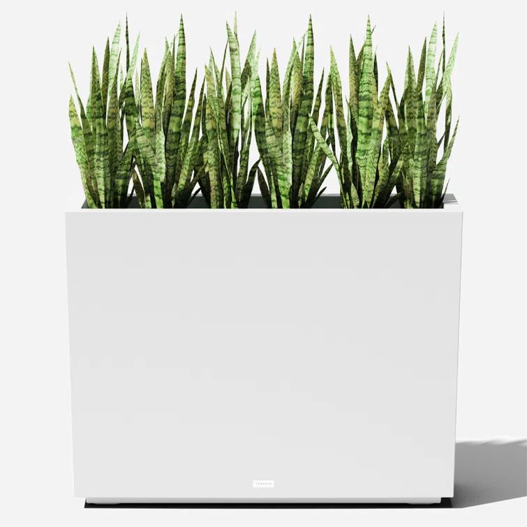 White Rectangular 30" Tall Modern Plastic Planter