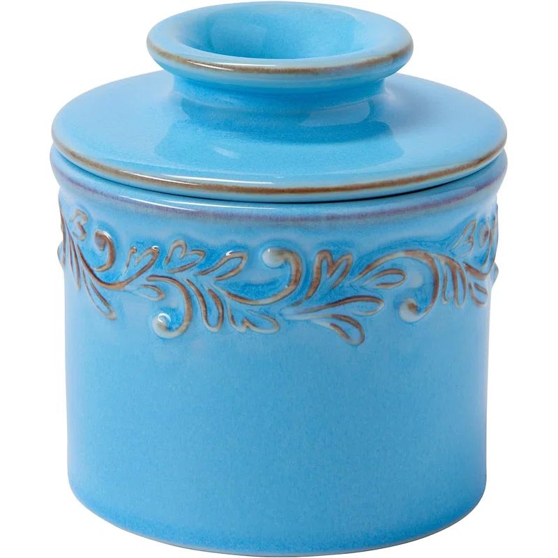 Light Powder Blue Ceramic Round Butter Dish with Lid