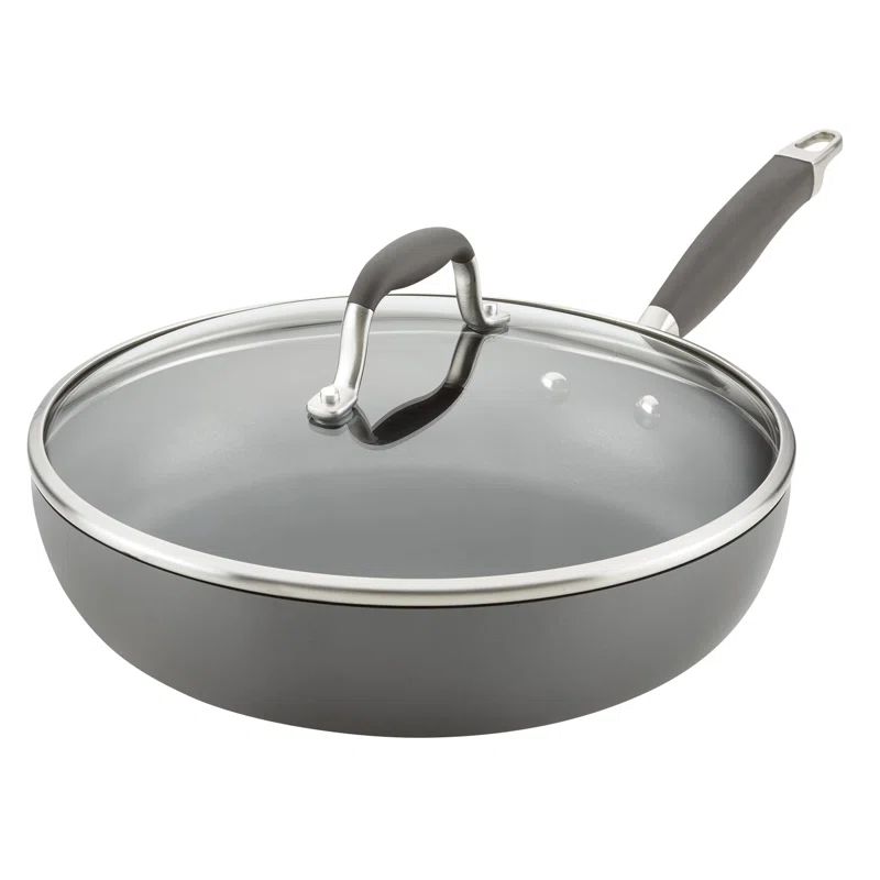 Gray Aluminum Nonstick Deep Frying Pan with Lid, 12 Inch