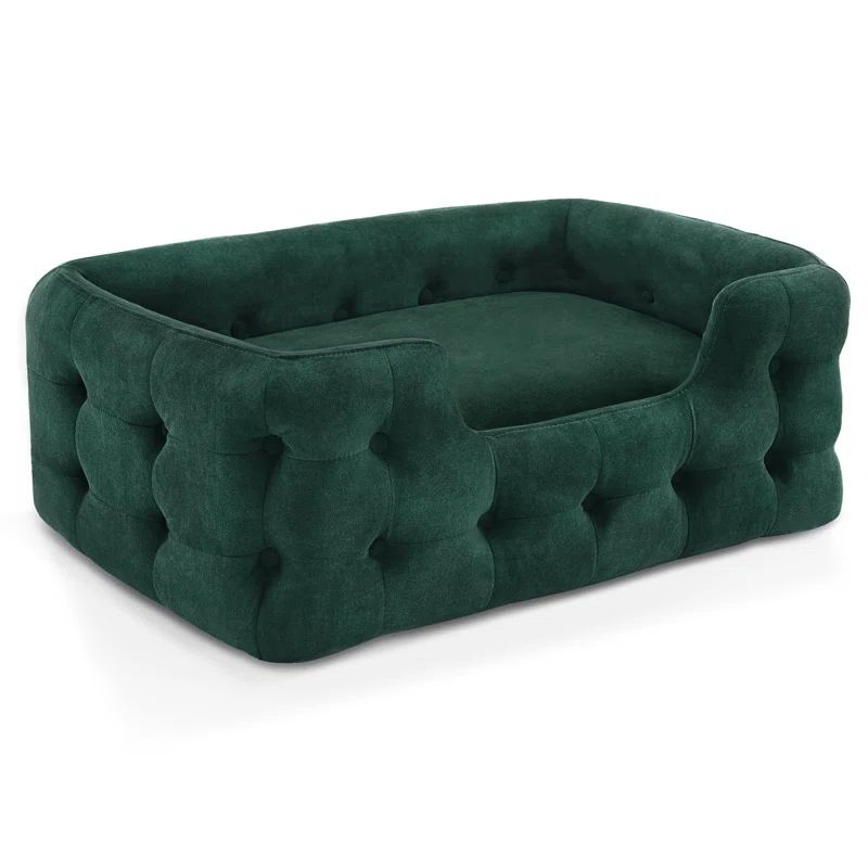 Medium Green Velvet Dog Sofa Bed with Washable Cushion