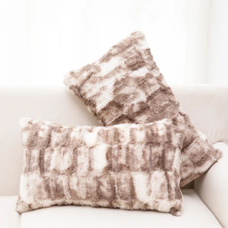 Luxuriously Soft Marble Brown Faux Fur Throw Pillow Set