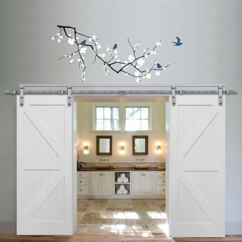 Primed Double Barn Door with Stainless Steel Hardware, 72x84 inches