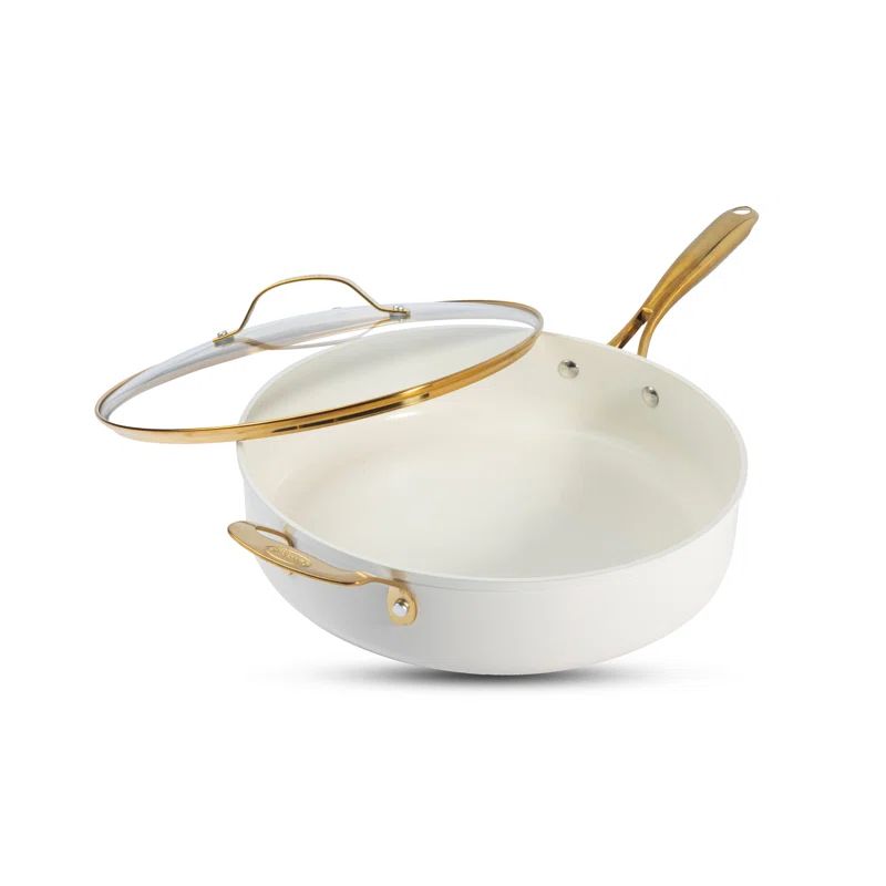 Cream 5.5 Qt Nonstick Ceramic Jumbo Cooker with Gold Handles