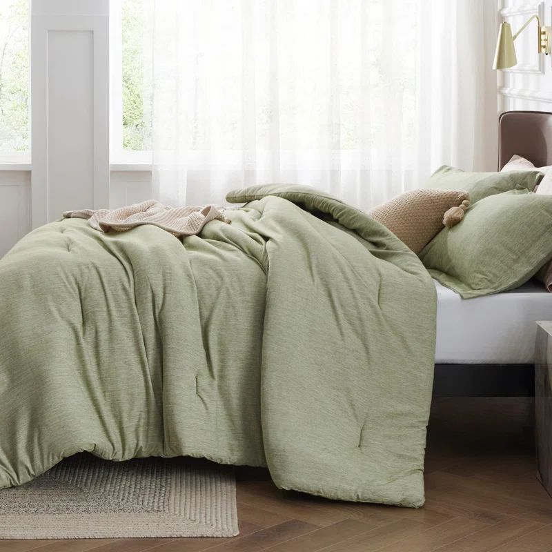 King Size Olive Green Microfiber Comforter Set with Pillow Shams