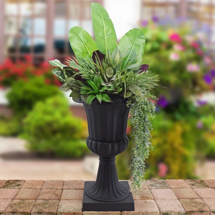 Large Black Plastic Classic Outdoor Urn Planter