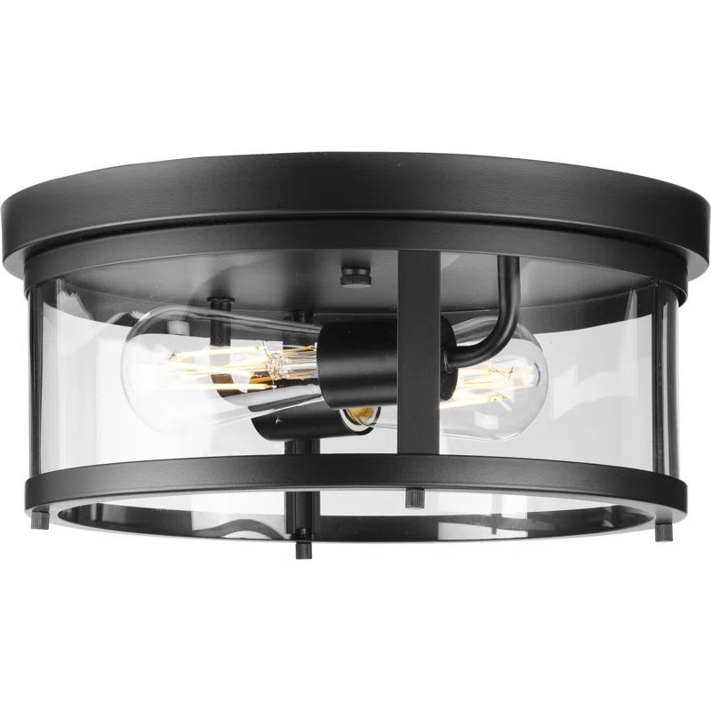 Gunther Matte Black Glass Drum Indoor/Outdoor Flush Mount Light