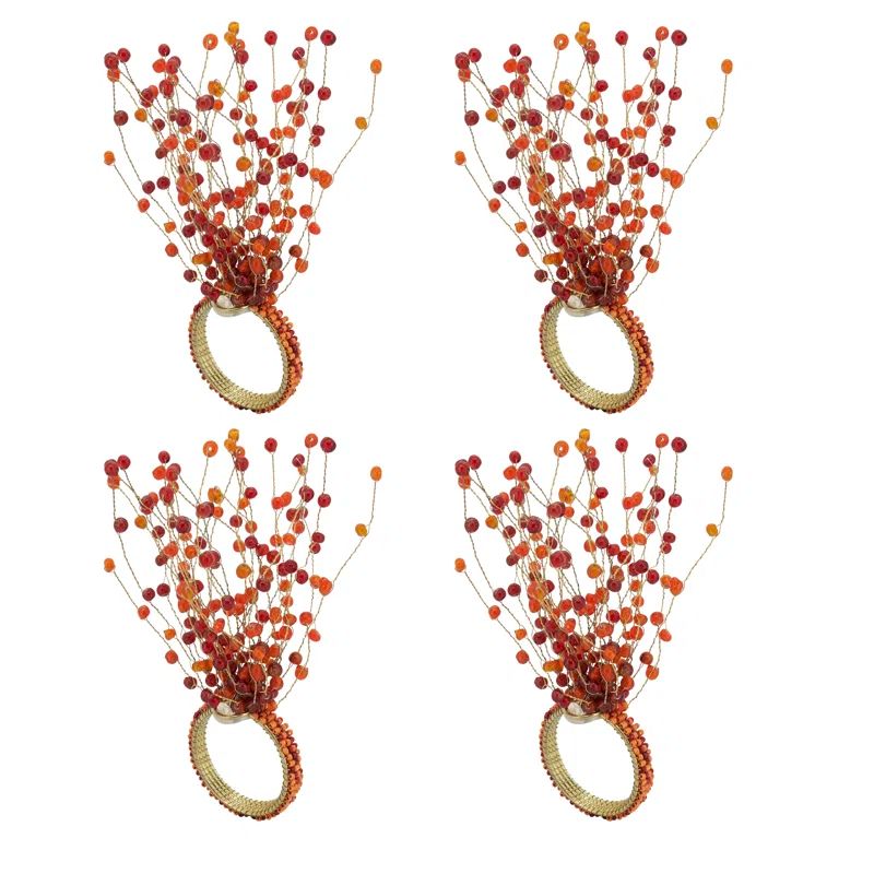 Orange Beaded Burst Design Napkin Rings Set of 4