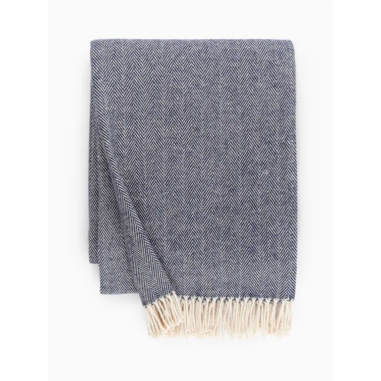 Sferra Celine Luxurious Navy Cotton Throw with Twisted Fringe