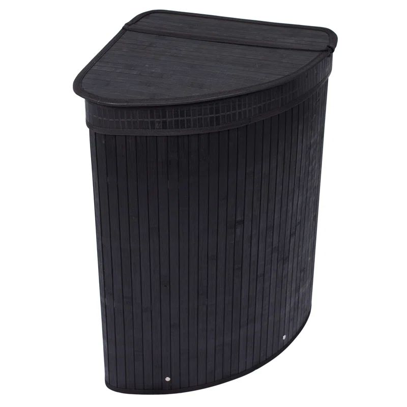 Black Bamboo Collapsible Corner Laundry Hamper with Lid