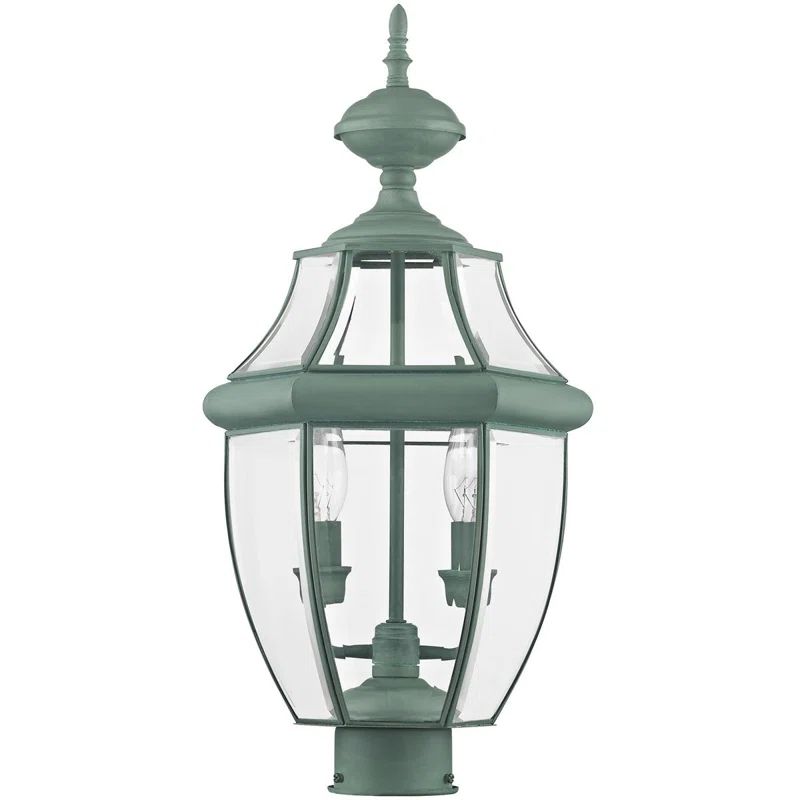 Verdigris Brass 2-Light Outdoor Post Lantern with Clear Glass