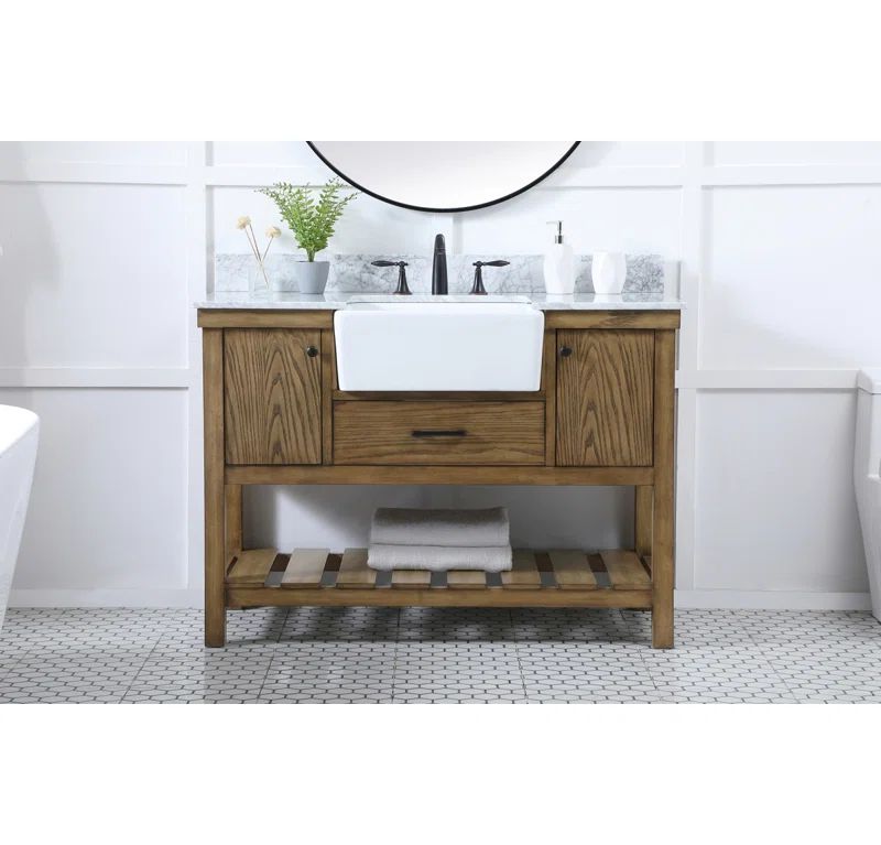 Driftwood Solid Wood and MDF Single Bathroom Vanity with Carrara Marble Top
