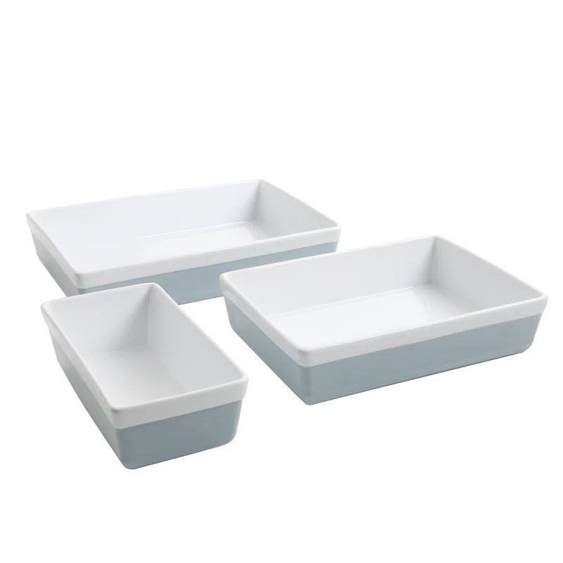 Dusty Blue 3-Piece Stoneware Rectangular Bakeware Set