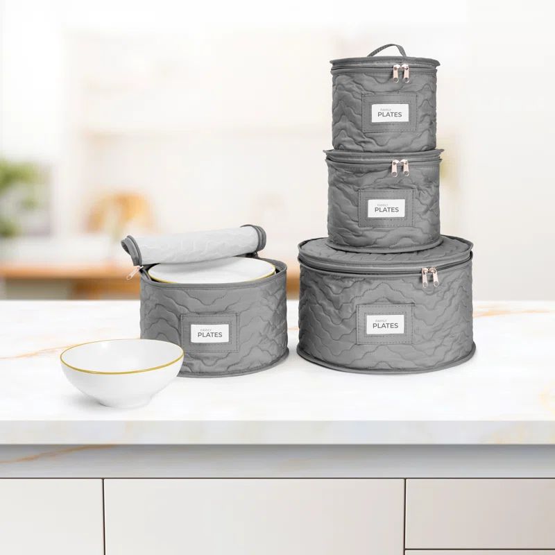 Gray Quilted Stackable Fabric China Storage Set