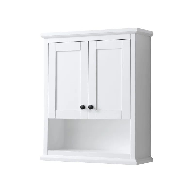Avery 30" White Wood Wall-Mounted Bathroom Cabinet with Matte Black Hardware