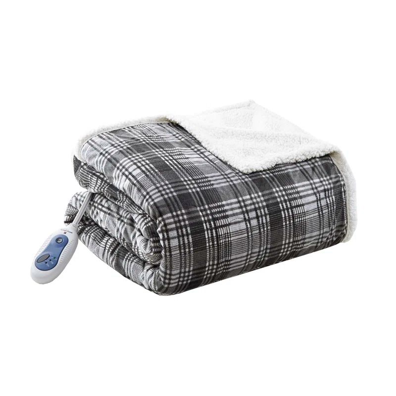 Woolrich Grey Oversized Mink to Berber Heated Throw