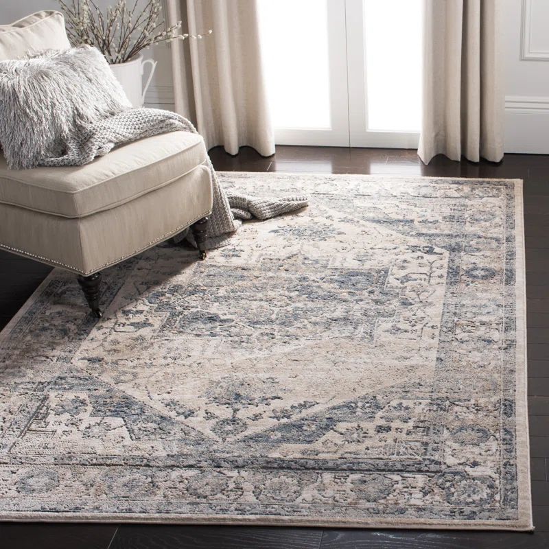 Ivory and Blue Tufted Handmade 4' x 6' Area Rug