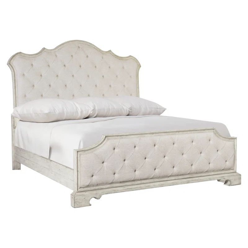 Chateau Cream Tufted King Upholstered Bed with Pine Frame
