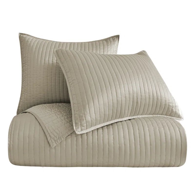 Taupe King Cotton Satin Channel Quilt Set