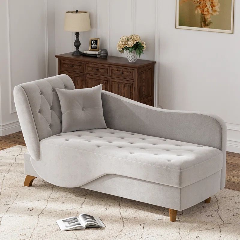 Pink and Gray Velvet Upholstered Chaise Lounge with Storage