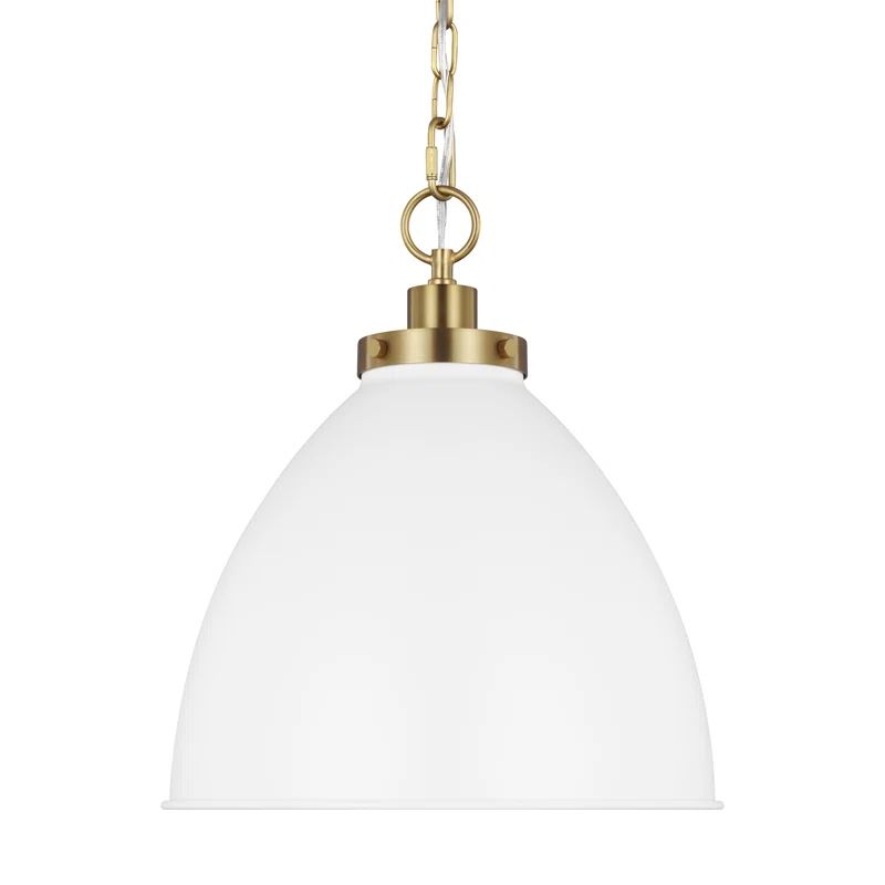 Matte White and Burnished Brass 13.5" Indoor/Outdoor Dome Pendant