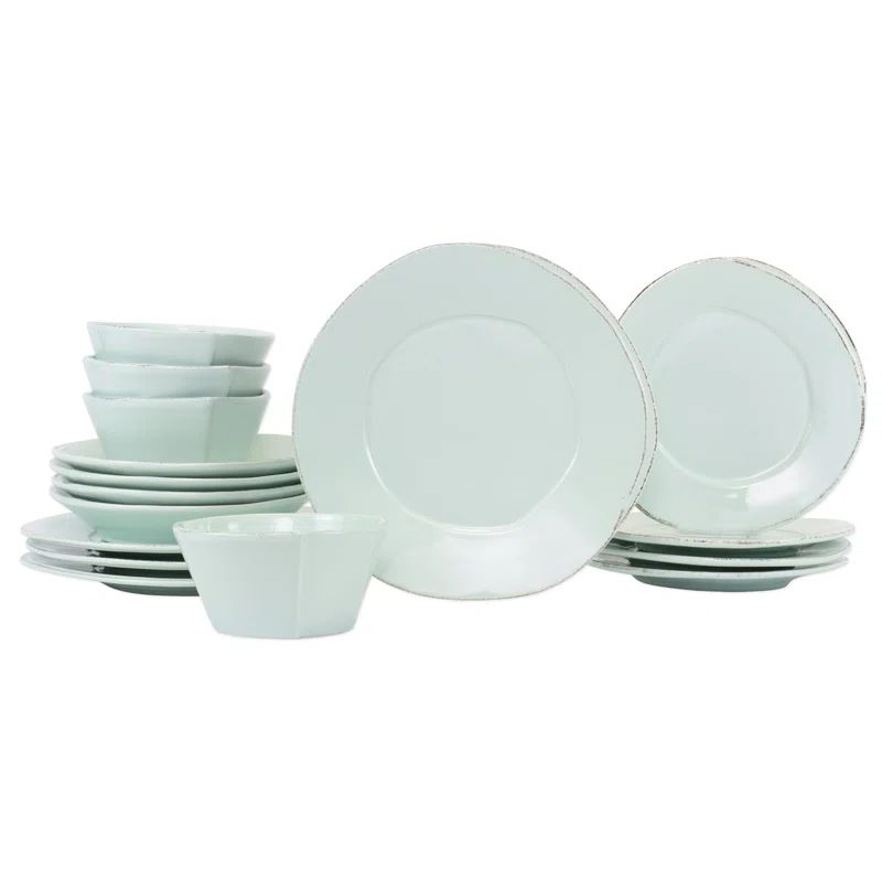 Aqua and White Ceramic 16-Piece Dinnerware Set for 4