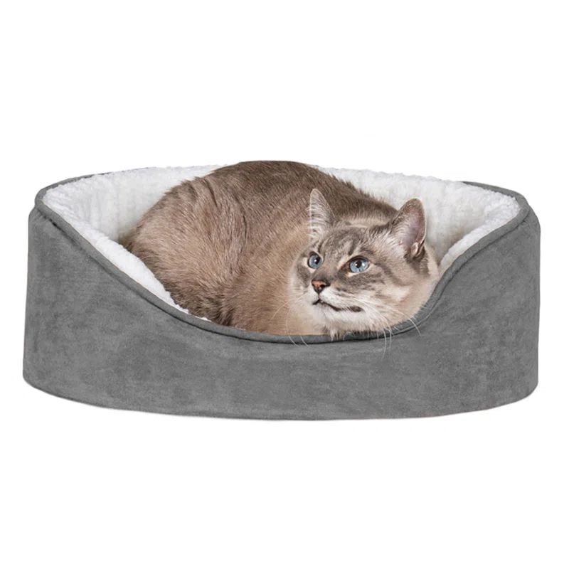 Small Gray Orthopedic Faux Sherpa Suede Pet Bed