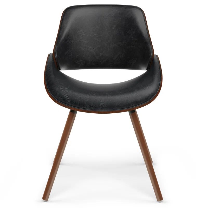 Mid-Century Modern Black Faux Leather Upholstered Side Chair