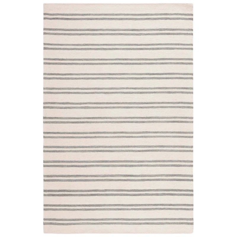 Gray and Ivory Wool Hand-Tufted Striped 6' x 9' Rug