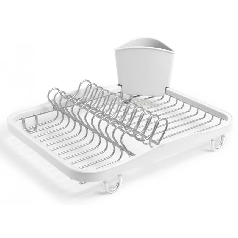 White Metal In-Sink Dish Rack with Utensil Cup