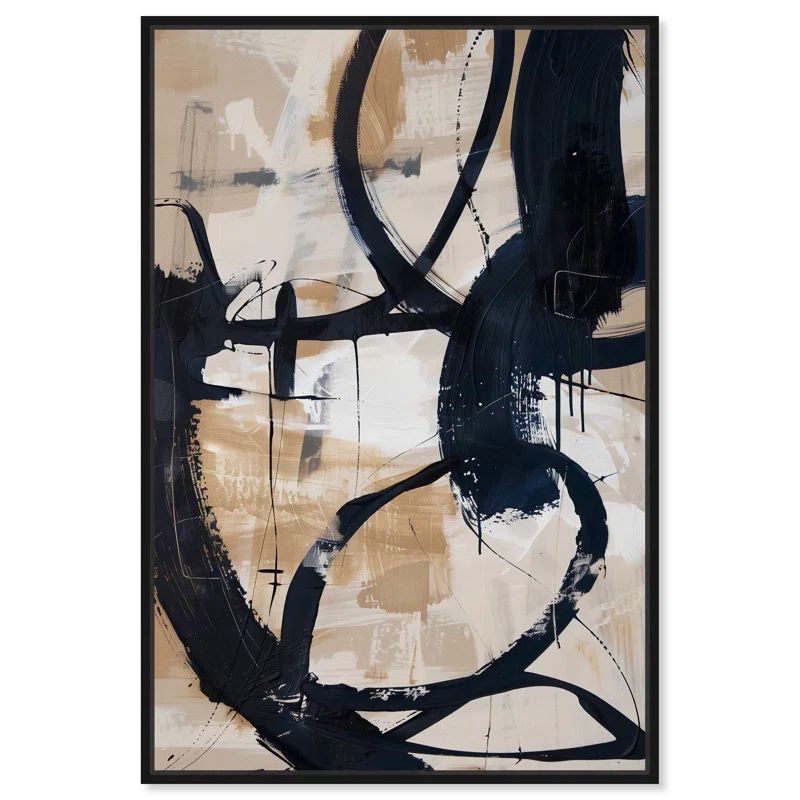 Flowing Abstract Shapes Canvas Art in Black Frame, 16" x 11"