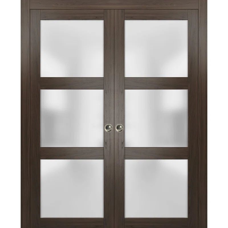 Chocolate Ash 84" x 84" Frosted Glass 3 Panel Pocket Door