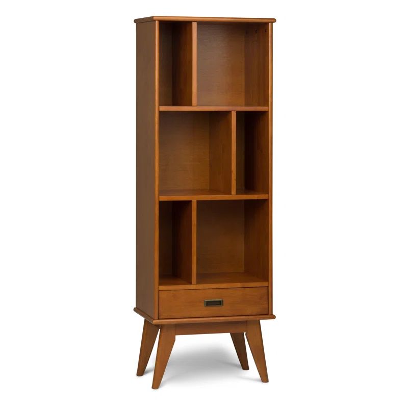 Draper Mid Century Solid Teak Brown Bookcase with Storage