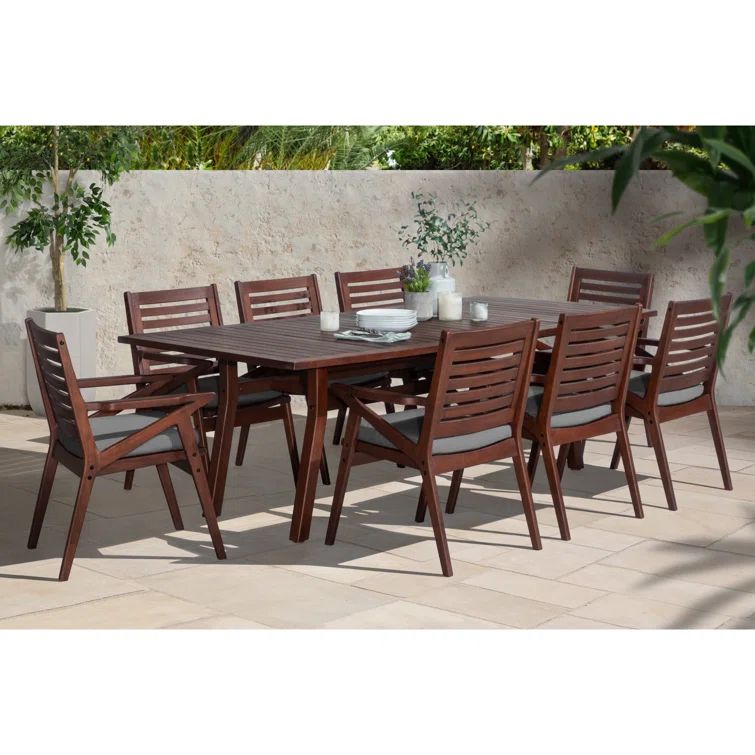 Vaughn Eucalyptus 9-Piece Outdoor Dining Set in Charcoal Gray