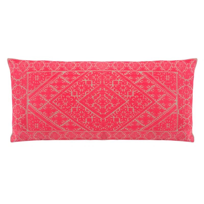 Beige and Red Embroidered Cotton Throw Pillow