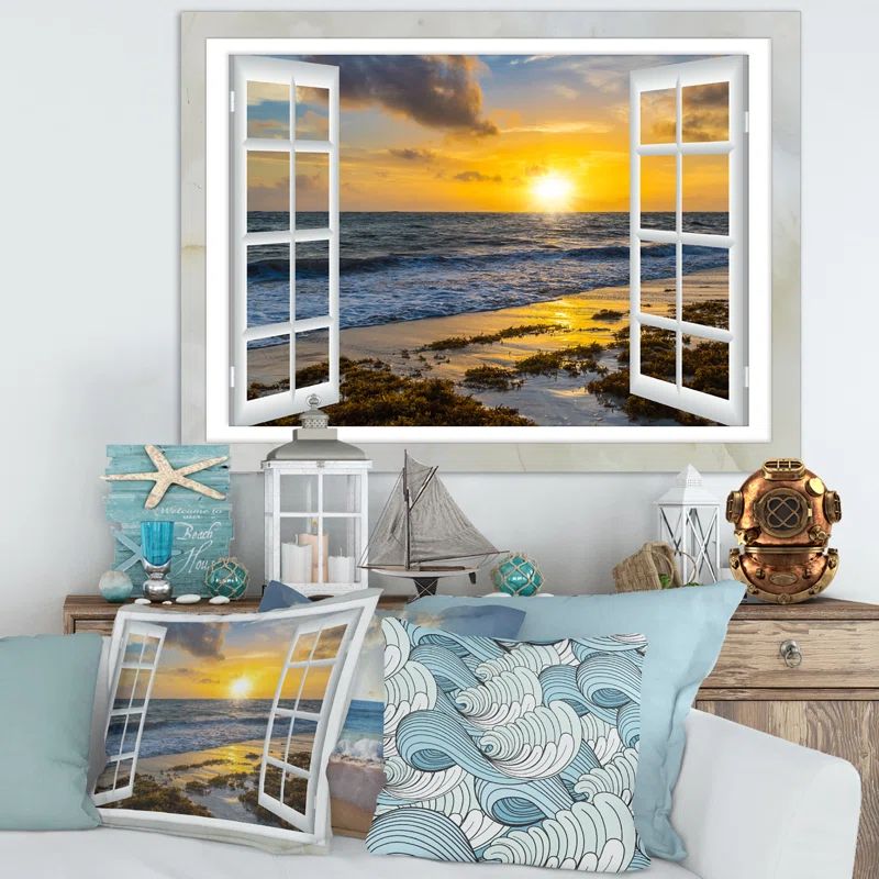 Open Window to Bright Yellow Sunset Wrapped Canvas Print