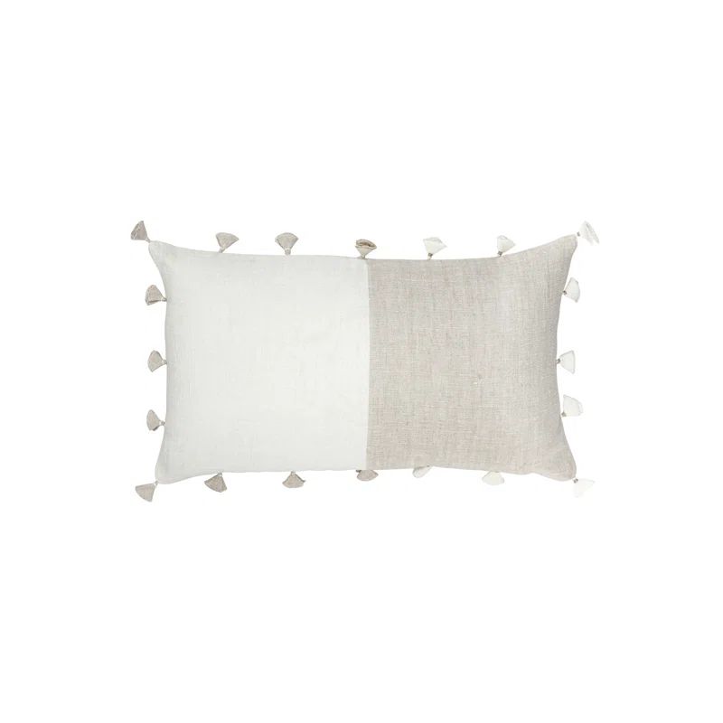Natural Beige Linen Throw Pillow with Tassels