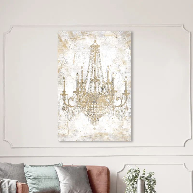 Gold and White Glossy Chandelier Canvas Print, 24" x 16"