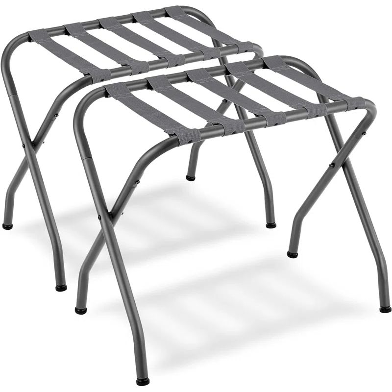 Gray Foldable Steel Luggage Rack Set with Nylon Straps