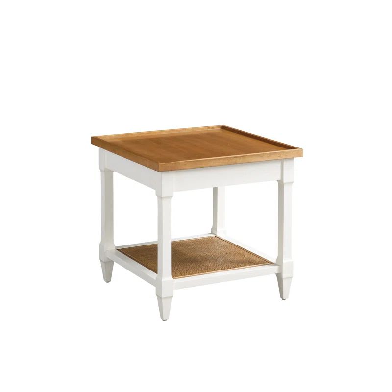 Mid-Century Modern White and Brown Wood Square End Table