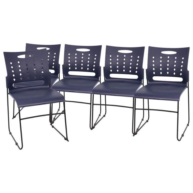 Navy Metal Ergonomic Stackable Chairs with Air-Vent Back, Set of 5