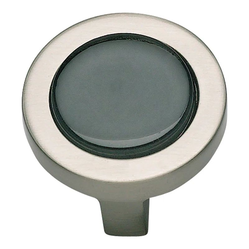 Brushed Nickel Round Modern Knob with Mounting Hardware