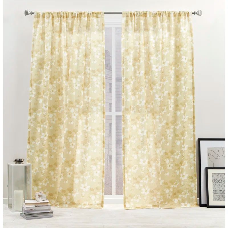 Honey Gold Sheer Polyester Rod Pocket Kitchen Window Panels