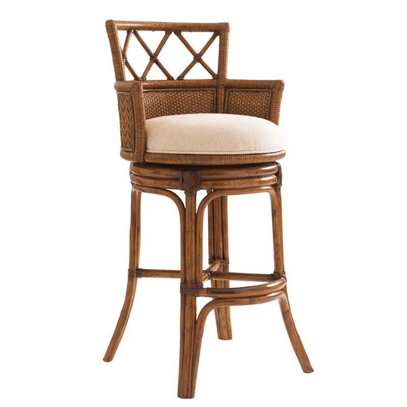 Transitional Kamala Bay Brown Leather Swivel Bar Stool